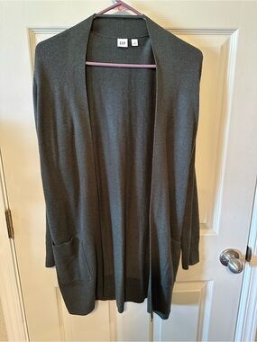 GAP Open-Front Long Cardigan Sweater - Olive Green